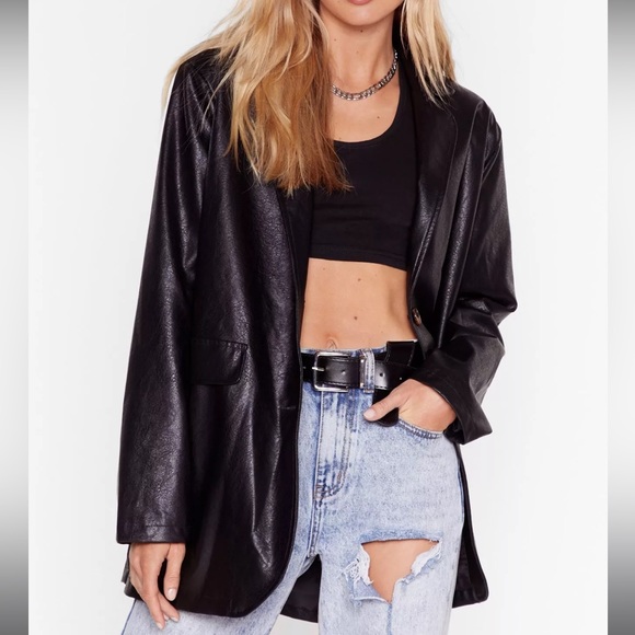 Nasty gal Outta the Way Faux LeatherLongline Blazer